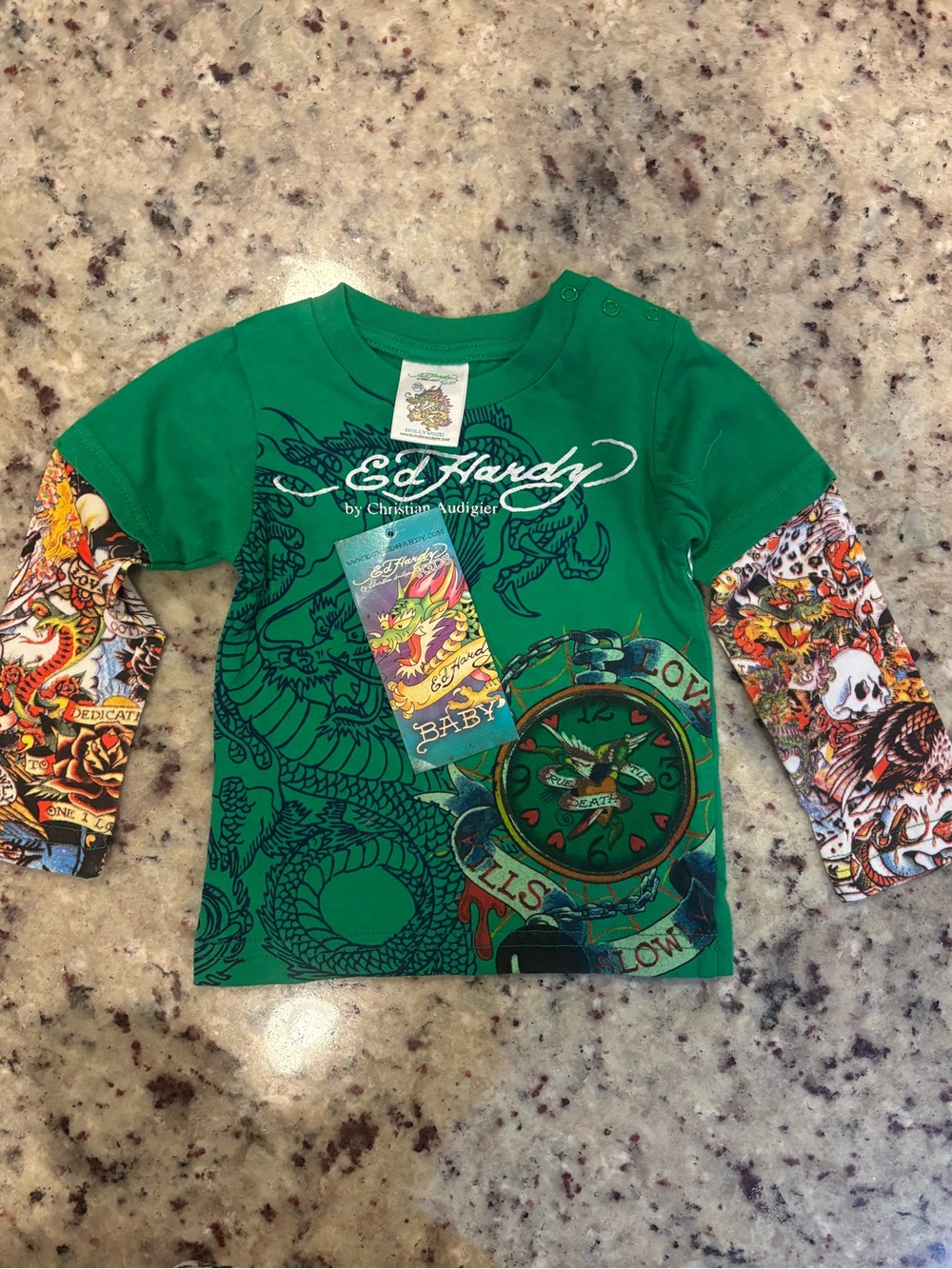 Vintage Ed Hardy Kids' Tattoo Long Sleeve Top Y2K